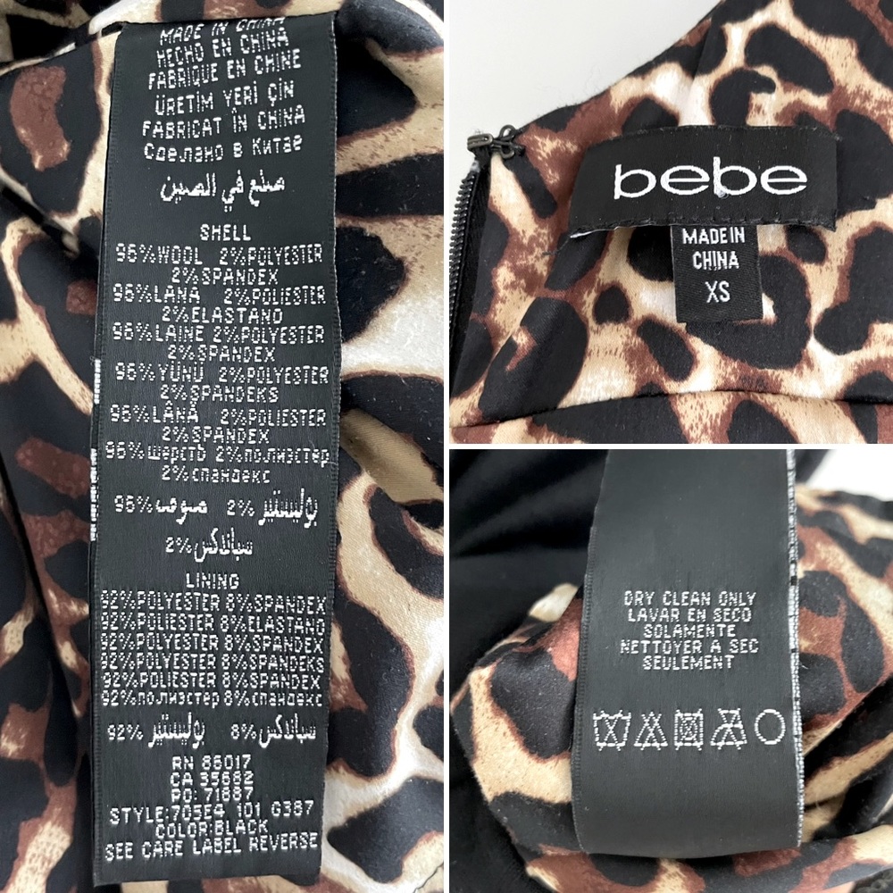 Bebe Black Mini Dress With Leopard Print Lining And Reversible Belt - Picture 16 of 16